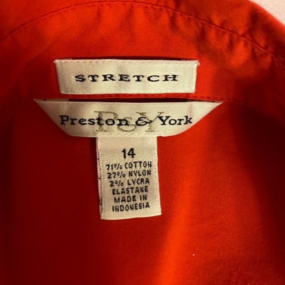 Preston & York Womens Stretch Red Blouse Top Decorative slits on sleeves.Size 14 - Picture 2 of 6